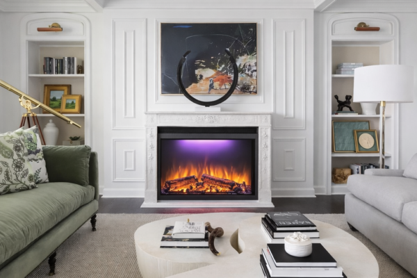 Classic-Modern Living Room Centered on the Masarflame Minimalist Electric Fireplace